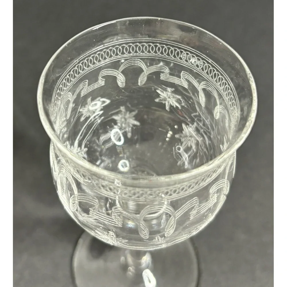 4 Franciscan Tiffin Needle Etch Small Cordial Glasses Optic Stars & Stripes READ